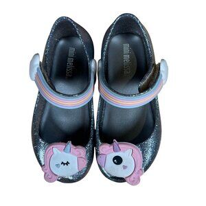 Mini Melissa Girl's Silver Unicorn Flat Mary Jane Shoes Size US 8